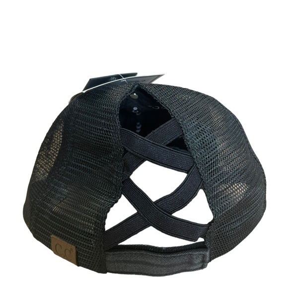 NWT-Authentic Black/Gray C.C. Beanie High Ponytail CrissCross Trucker Cap - Picture 2 of 6